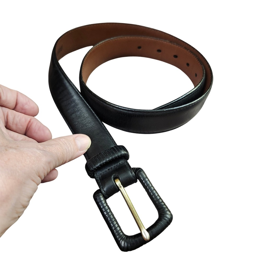 Brighton Mens Black Leather Belt Size 32 Textured Leather Wrapped Buckle Classic